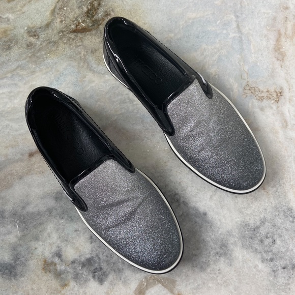 NWOT Jimmy Choo Silver Metallic Glitter Loafers main image 5